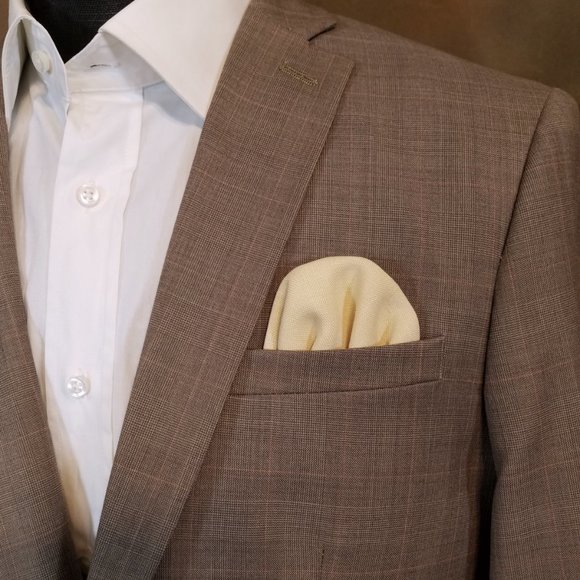 NEW - 100% Linen Men's Pre-Folded Pocket Square Insert - Light Yellow - Picture 2 of 5